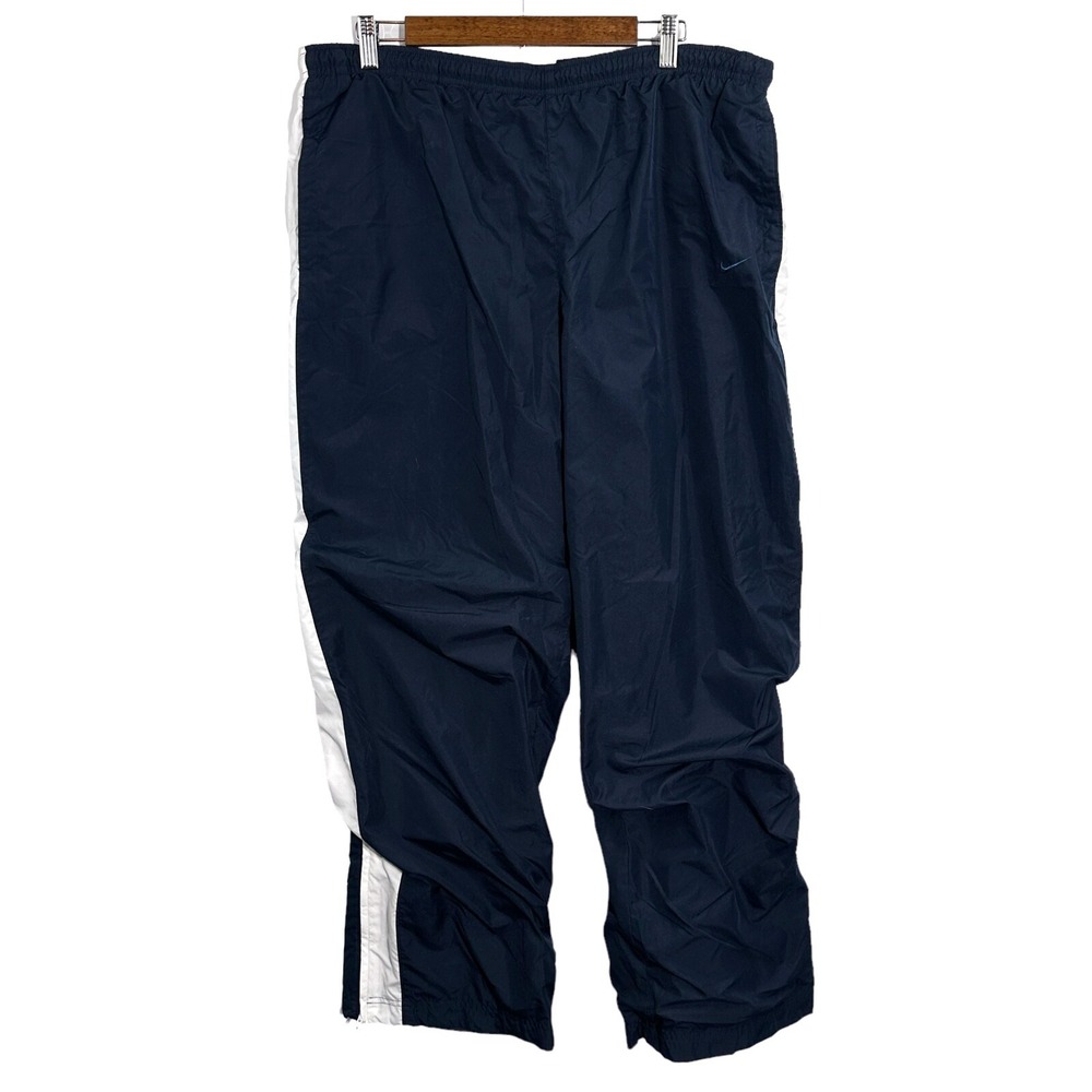 NIKE Vtg 90s Striped‎ Track Pants Navy Ankle Zip Athletic Running Gray Tag XXL